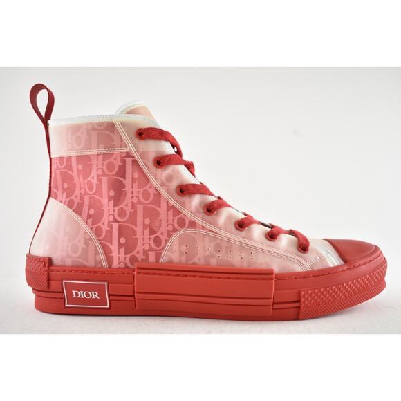 Dior Mens B23 Red Oblique Logo Transparent High Top Lace Up Flat Sneaker 44 11 - Picture 2 of 11